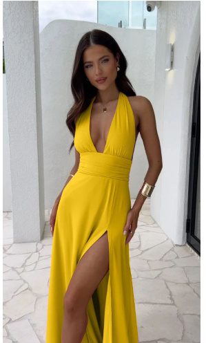 Sexy Halterneck V-neck Slit Dress Summer Backless Strappy Skirt Fashion Temperament Clothing Women - Image 5